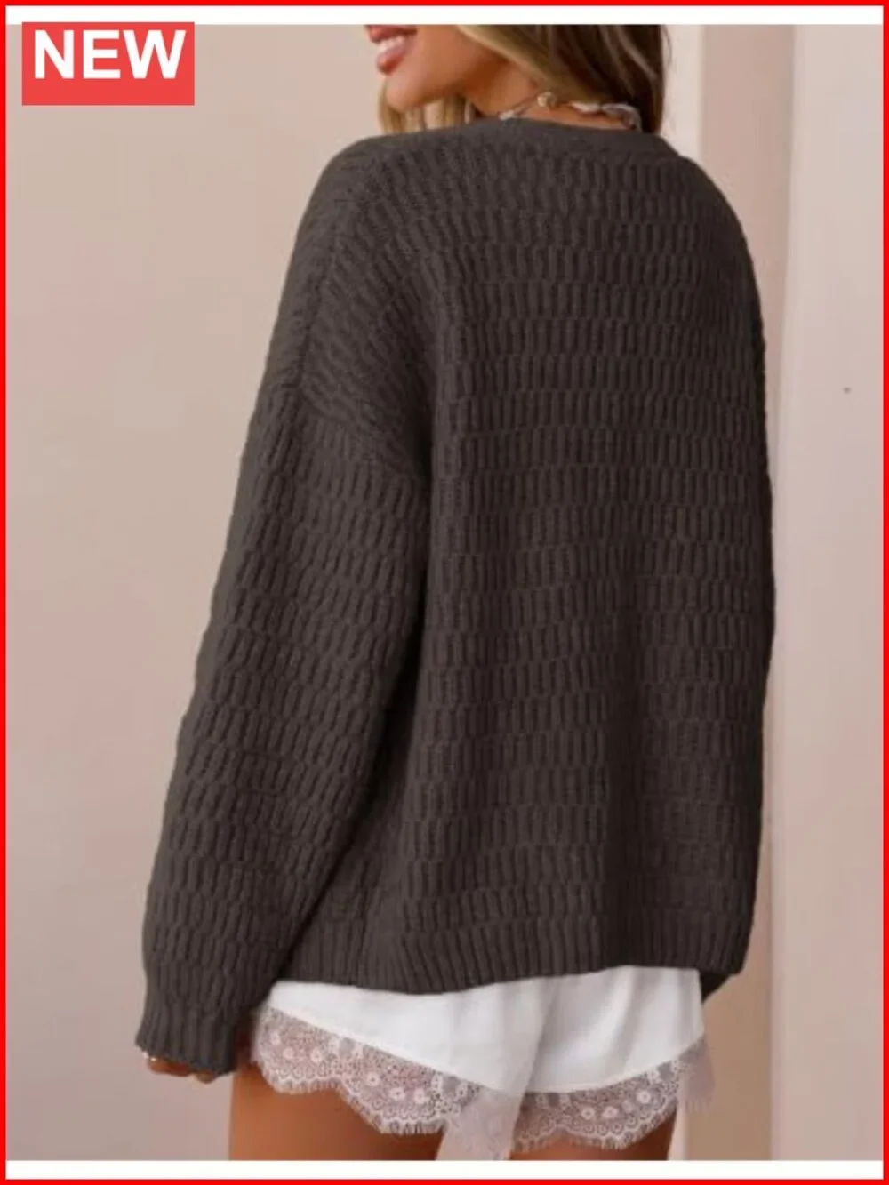 Chunky Knit Open Front Cardigan Sweater Loose Fit Long Sleeve